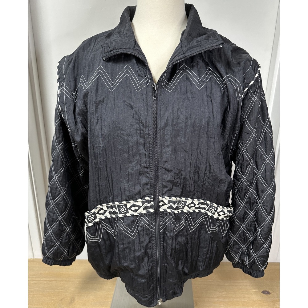 90s Laura Katherine Lightweight‎ Windbreaker Nylon Black/White Zip Jacket M